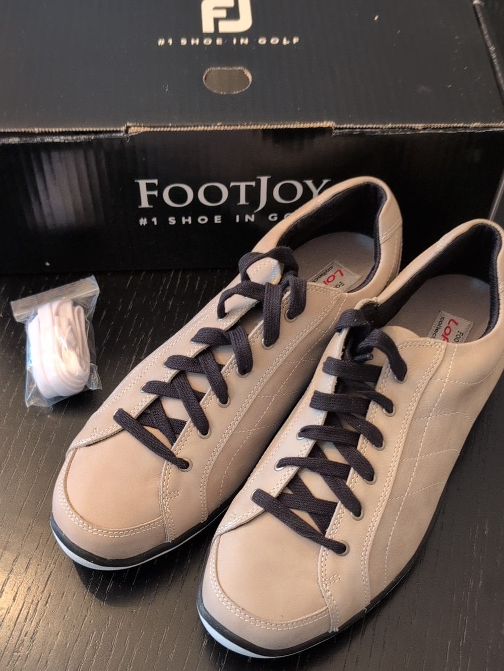 FootJoy Women's Spikeless Golf Shoes in Beige with Black Laces